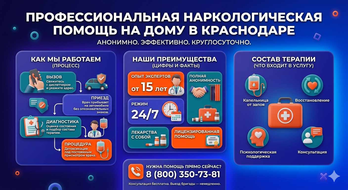 Инфографика о принципах лечения алкоголизма на дому в Ковылкино: этапы вызова нарколога, преимущества анонимной детоксикации и состав медицинской помощи.